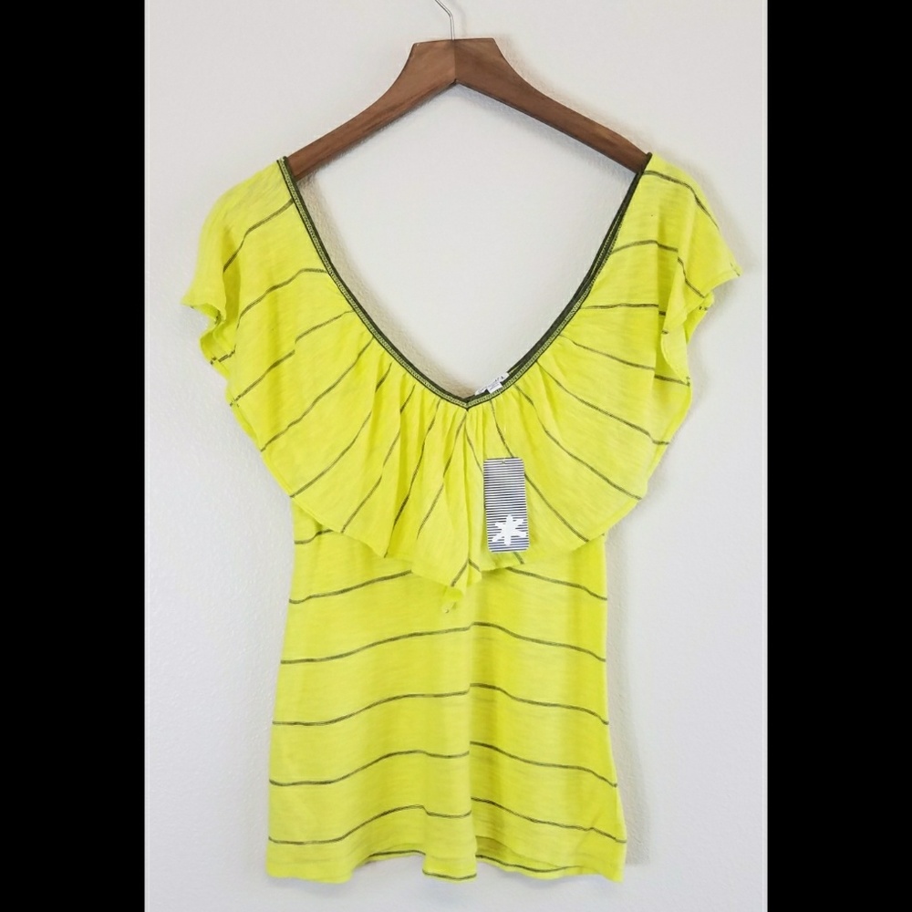 NWT Splended Panama striped ruffle tee in Yellow